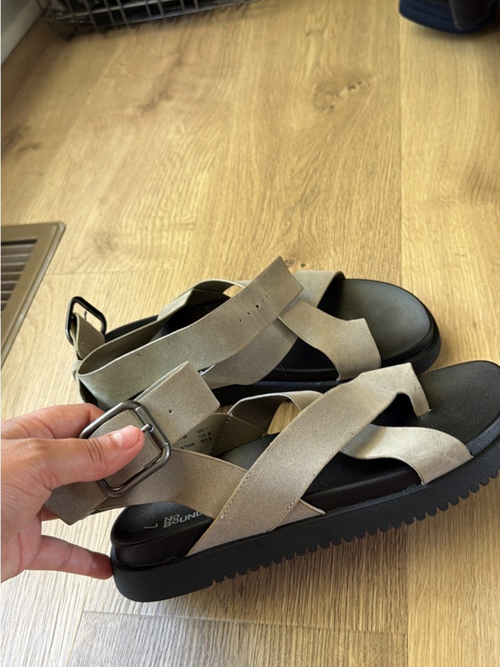 No Boundaries Taupe Crisscross Platform Sandals
